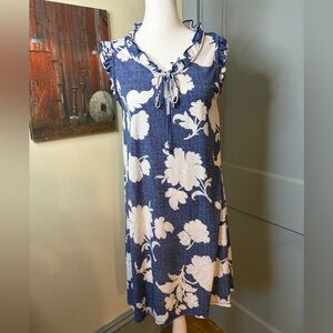 SJS Navy and Cream Floral Midi Dress